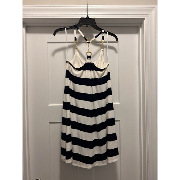 Julie Brown Knit Halter Dress Size Small Women's White Blue Striped Sleeveless - Picture 5 of 5